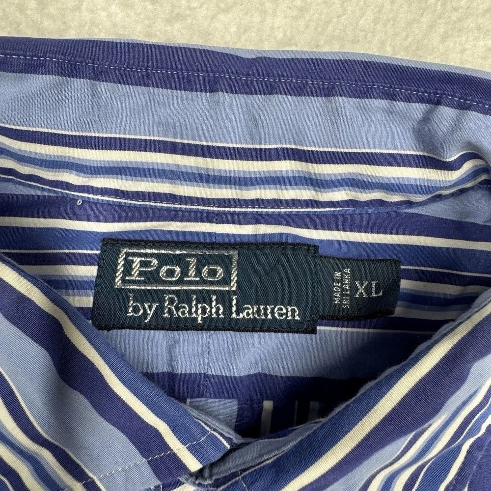 Vintage‎ Polo Ralph Lauren Shirt Button Preppy Blue Striped Men's Size XL